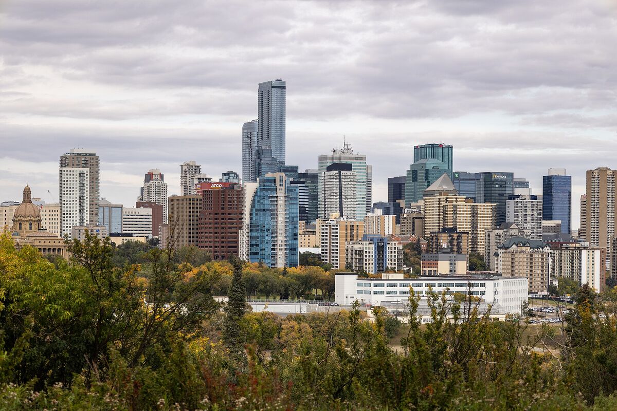 Downtown Edmonton skyline seen from Saskatchewan Drive