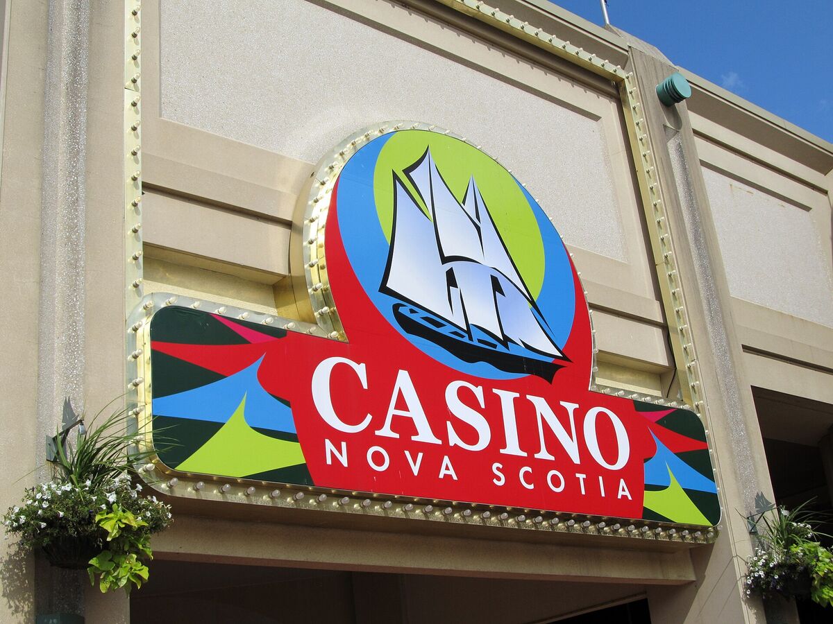 Colourful Casino Nova Scotia sign with a schooner logo above the entrance of the Halifax casino