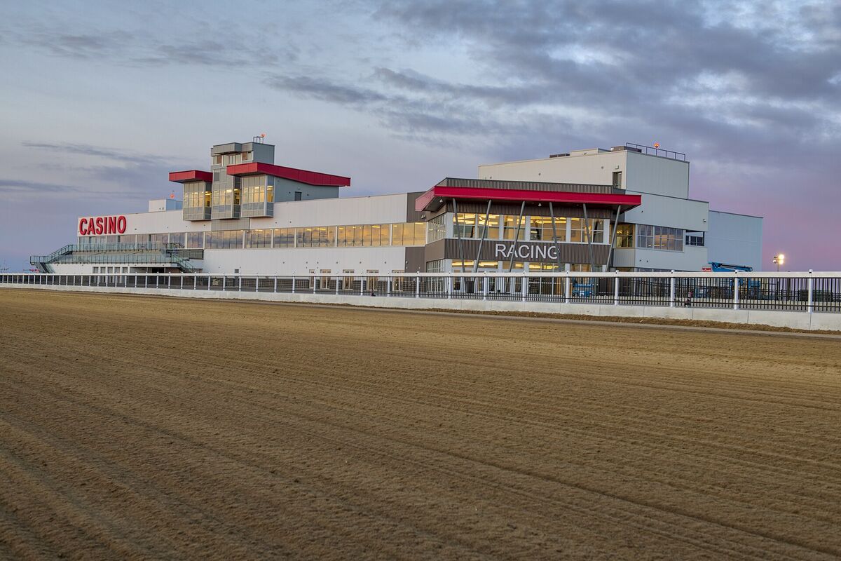 Century Mile racetrack and casino building seen from the dirt track