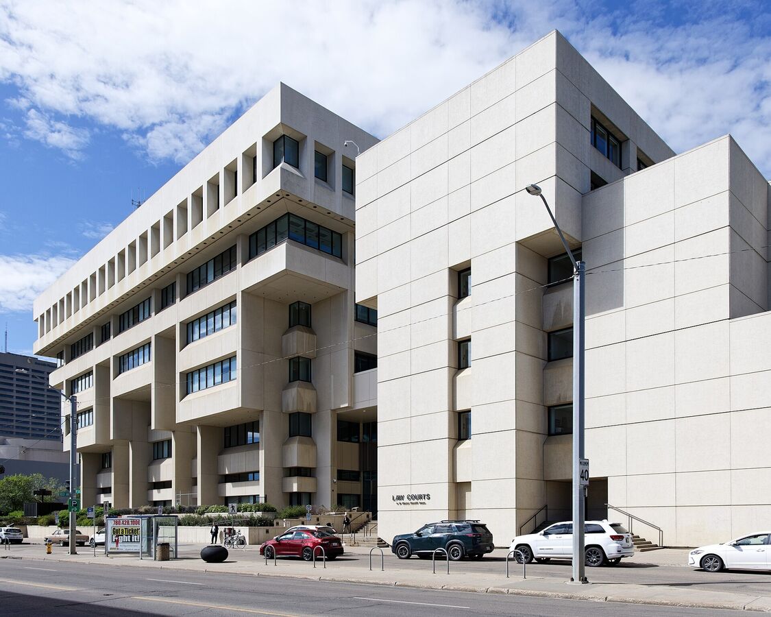 The concrete Edmonton Law Courts building on a sunny day