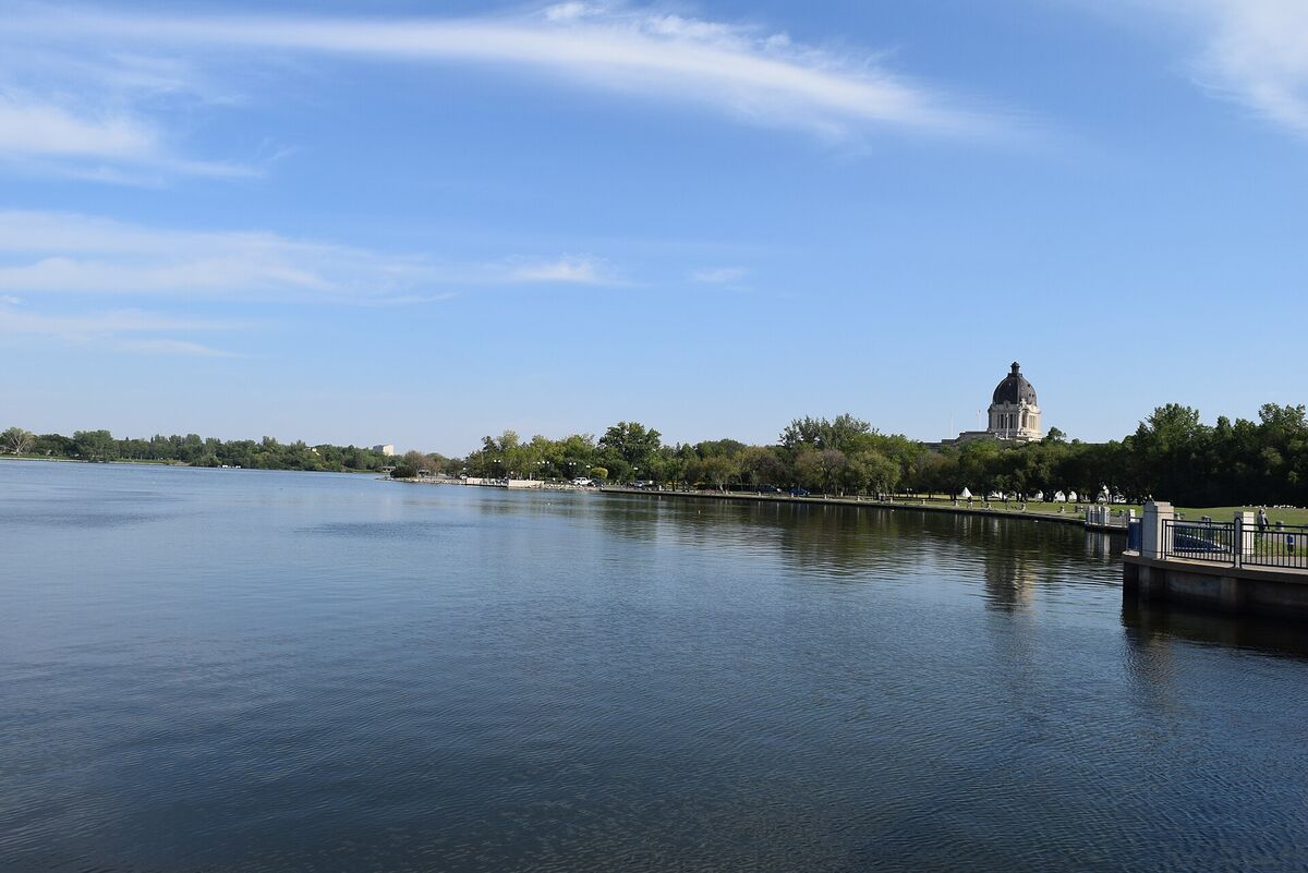 The Saskatchewan Legislative Building seen across Wascana Lake in Regina